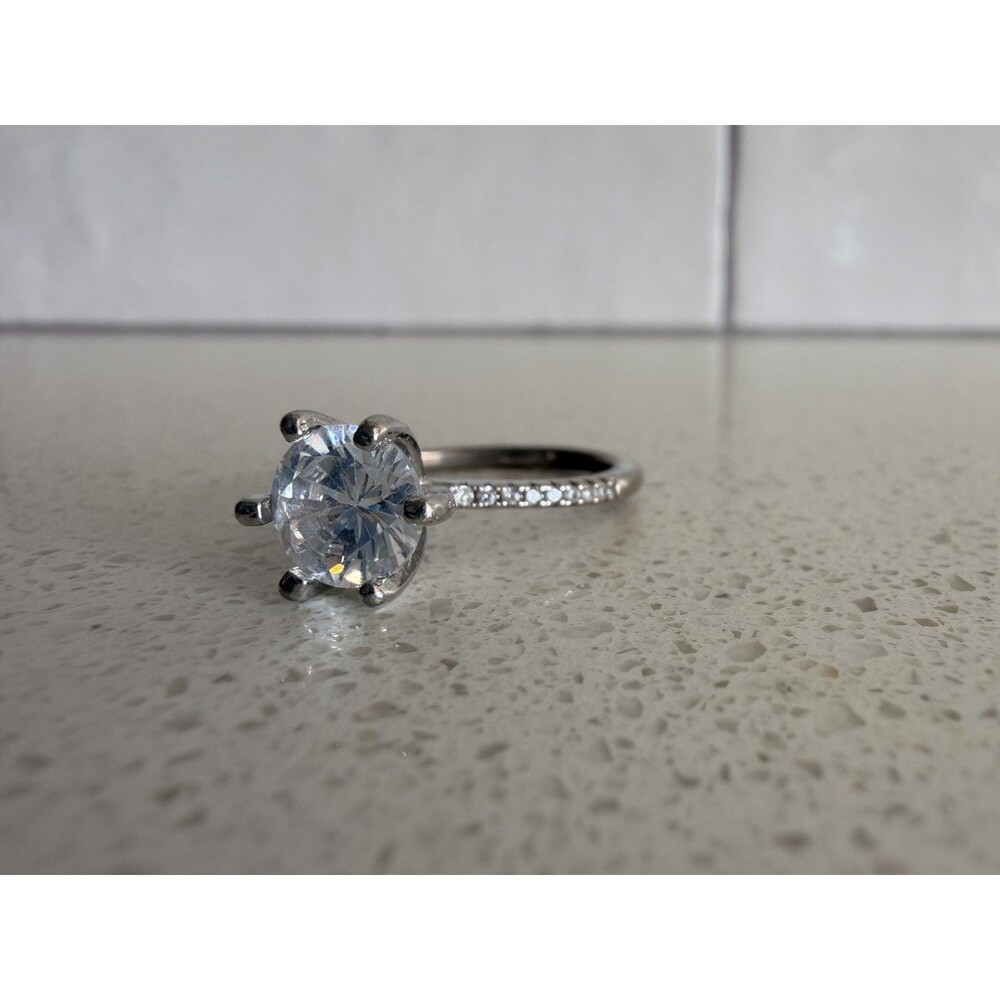 925 Sterling Silver Solitaire CZ Ring Sz 8 Large Clear Cubic Zirconia Engagement